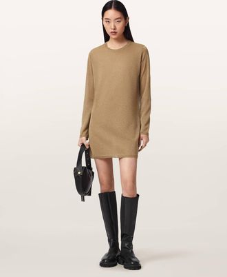AllSaints Viscose Tillii Metallic Long Sleeve Mini Dress, Size: XS
