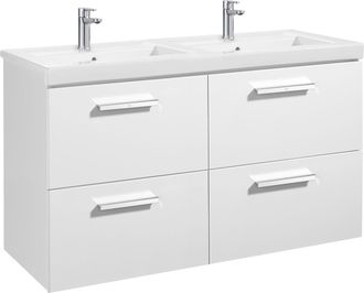 Roca Roca - Conjunto De Mueble Base Con Cuatro Cajones Y Lavabo Doble Prisma Color: Blanco Brillo