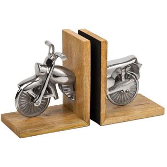 Wanderlust Deco Wanderlust Deco - Sujetalibros De Madera Y Aluminio Plateado 30x10x17