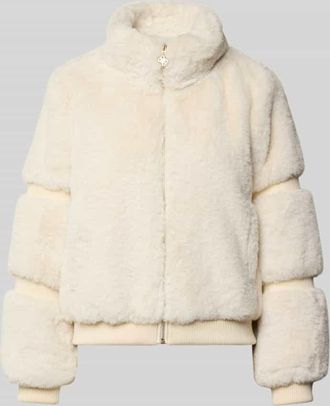 Guess Jacke mit Teddyfell und gerippten Abschl&uuml;ssen in Offwhite, Gr&ouml;&szlig;e XL