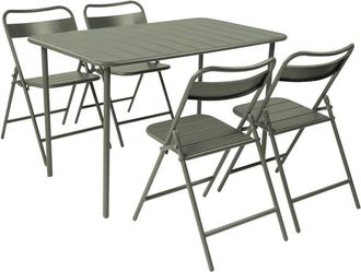 Sweeek Metal garden table 120 cm + 4 chairs, khaki green - Amelia