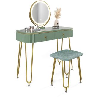 Vicco Tocador Grace, Verde, 100 Cm Con Iluminaci&oacute;n Led Y Taburete