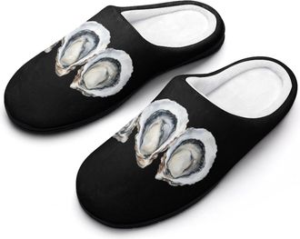 Generic Watercolor Oysters Cotton Womens Slip-on Slippers Winter Warm House Shoes with Rubber Sole for Home Office Hotel