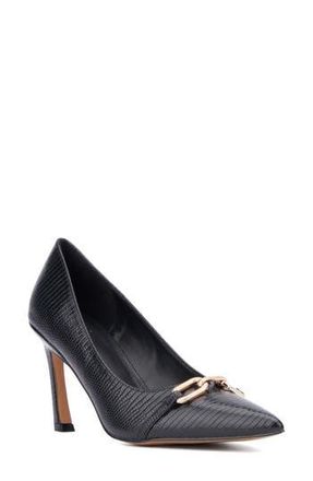 New York & Company Katerina Croc Embossed Faux Leather Pump in Black Lizard at Nordstrom Rack, Size 7.5