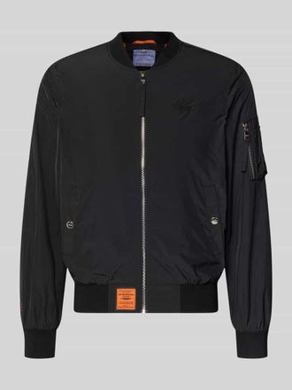Original Bombers Bomberjacke mit Label-Patch und Eingrifftaschen in Black, Gr&ouml;&szlig;e XXXL
