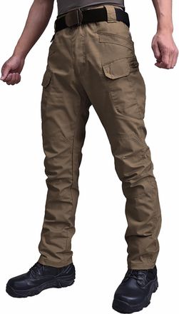 Generic Tactical Cargo Trousers for Men UK Straight Leg Slim Fit Work Pants Lightweigh Elastic Waist Combat Trousers with Multiple Pockets Camping Outdoor Wor