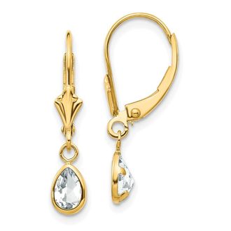 Diamond2Deal 14k Yellow Gold 6x4mm April White Topaz Earrings