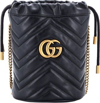Gucci Black Matelasse Leather Gg Marmont Bucket Bag Mini (Authentic Pre-Loved)