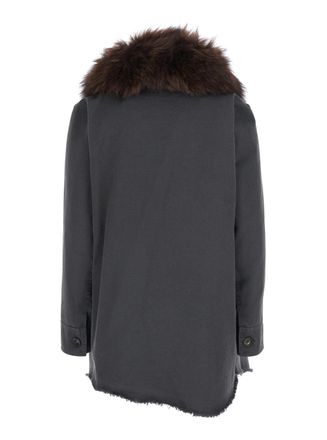 Bazar Deluxe Womens Short Parka, Grey Fur Collar Coat