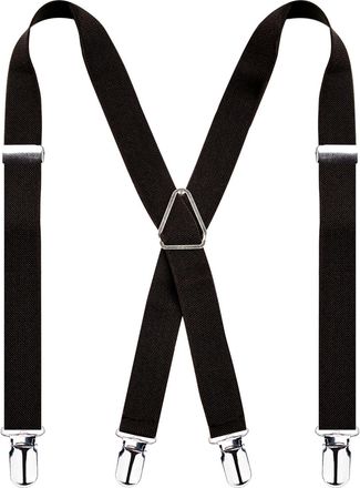 Alizeal Solid Skinny Suspenders X Shape for Men with 4 Clips, Black