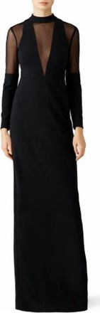Nicole Miller Sheer Long Sleeve Dress With Plunging Neckline In Black