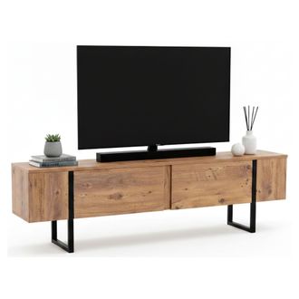 Dmora Dmora - Mueble De Televisi&oacute;n Lilith, Aparador De Sal&oacute;n, Mueble Bajo Para Tv, Base De Pared Equipada, 180x30 H50 Cm, Pino Y Negro