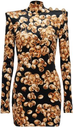Balmain Korte Velvet Jurk met Druivenprint - Dames - Korte kleedjes - Geel - S - Leer - Kleedjes
