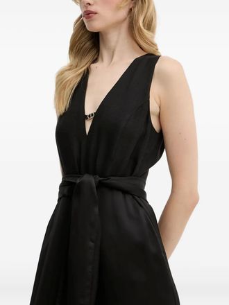 Twin-Set V-neck belted jumpsuit - women - Lyocell/Viscose/Polyester/Linen/Flax - 42 - Black