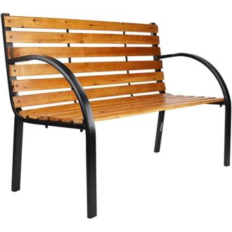 Trade Shop TrAdE Shop Traesio - Panchina Da Parco Panca Con Braccioli In Metallo Legno Marrone 122x60x81cm Arredo Giardino