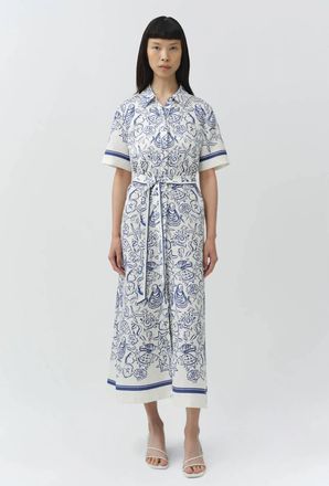 Jonathan Simkhai Audria Belted Linen Dress In Blueberry Multi