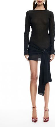 Lioness Ford O-Ring Long Sleeve Mesh Minidress in Obsidian at Nordstrom, Size X-Small