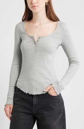BP. Cotton Blend Pointelle Henley Top in Grey Soft Heather at Nordstrom Rack, Size Xx-Small