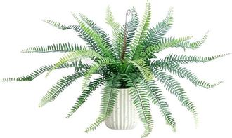 Nearly Natural Artificial Boston Fern Plant In Decorative Cement Planter