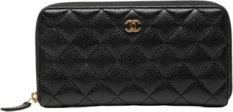 Chanel Pre-owned Quilted Caviar Long Wallet - Dames - Vintage Accessoires - Zwart - ONE Size - Leer - Vintage