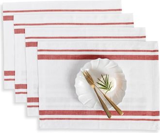 Solino Home Linen Placemats Set of 4, 14 x 19 Inch for Dining Table, Holiday and Everyday Table Decor - French Stripe in Red And White at Nordstrom
