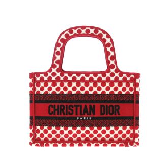 Dior Womens Polka Dot Tote Bag - Red Textile - One Size