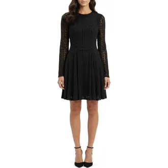 All in Favor Long Sleeve Lace Fit & Flare Dress in Black at Nordstrom Rack, Size X-Small