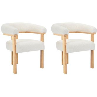Vente-Unique Pascal Morabito - Sedia con braccioli Tessuto bouclette Legno di hevea Bianco Naturale - Lotto di 2 - livelia di