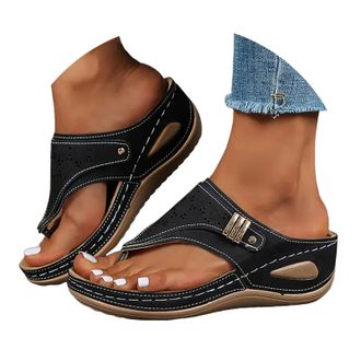 Generic Sandals for Women 2026 Orthopedic Sandals Summer Shoes Women Dressy Outfit Comfortable Arch Support Wedge Non Slip Flip-Flops, PU Leather Slides, Shoe