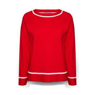 Elena Miro Gestreept Viscosemix Jersey - Dames - Ronde hals truien - Rood - M - Polyester - Truien & Vesten