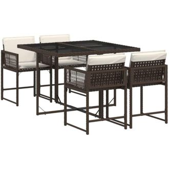 vidaXL Set Comedor De Jard&iacute;n 5 Piezas Y Cojines Rat&aacute;n Sint&eacute;tico Marr&oacute;n Vidaxl
