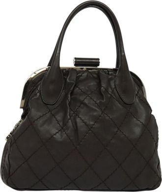 Chanel Expandable Zip Around Frame Bag Quilted Leather Brown Leather Bag (Pre-Owned)