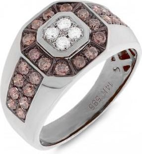 Allurez 1.18ct 14k White Gold White & Champagne Diamond Mens Ring