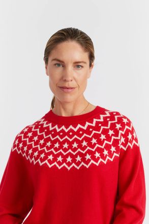 Chinti and Parker Velvet-Red Wool-Cashmere Star Yoke Sweater