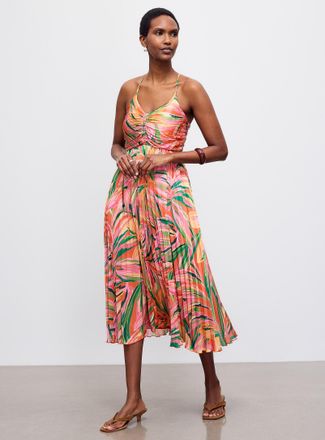 Sadie & Sage Womens Exotic flowers pleated maxi dress