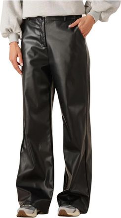 Ydence Wijde Zwarte Leren Broek Marlee - Dames - Wijde Broeken - Zwart - L - Polyester - Broeken