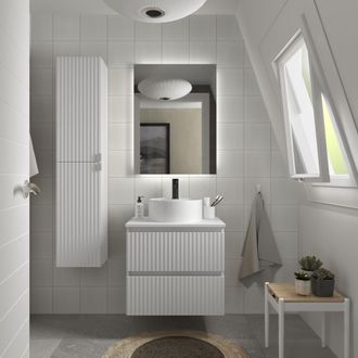 Cygnus Bath Mueble De Ba&ntilde;o Kira 60cm Blanco Mate 2 Cajones Lavabo Sobre Encimera 1 Poza Porcelana