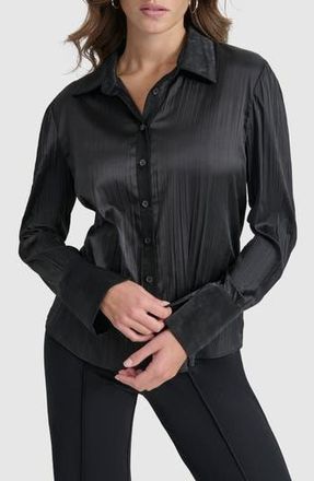 DKNY Pliss&eacute; Satin Shirt in Black at Nordstrom Rack, Size Medium