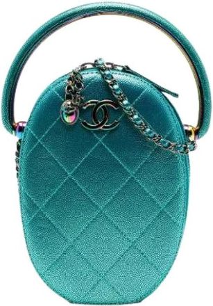 Chanel Pre-owned Satchel - Dames - Vintage Mini Tas - Blauw - ONE Size - Leer - Vintage