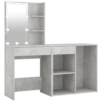 Berkfield Home LED Dressing Table with Cabinet Concrete Grey Engineered Wood