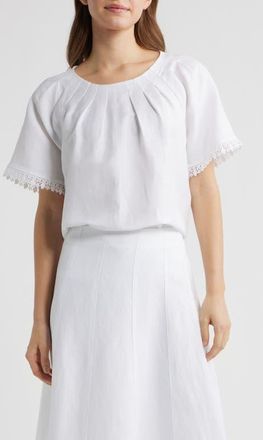 Anne Klein Pleat Short Sleeve Top in Crisp White at Nordstrom, Size X-Small P