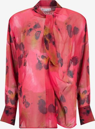 Victoria Beckham Drapierte Bluse aus gebl&uuml;mtem Seidenmusselin