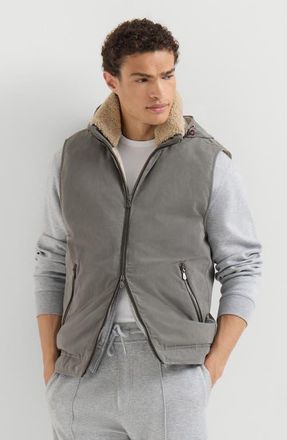 Brunello Cucinelli Waxed techno cotton down vest with detachable hood in Grey at Nordstrom, Size Xxx-Large