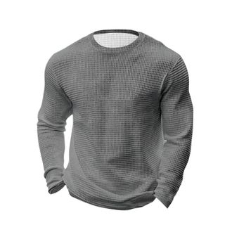 Generic Mens Sweatshirts Pullover Long Sleeve Casual Crewneck Jumper Waffle Underwear Tops Shirt Mens Thermal Waffle Shirts Casual Shirts for Men Pullover Und