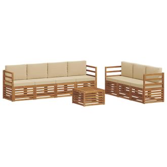 vidaXL Juegos De Sof&aacute;s 8 Pcs Natural Y Beige Madera De Acacia S&oacute;lida Vidaxl