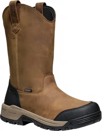 Keen Mens Soft Toe Evanston Waterproof Work Boot In Black/ Brown