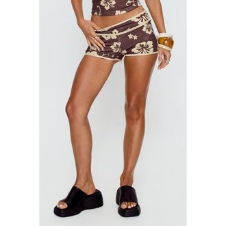 Princess Polly Makira Hibiscus Shorts in Brown Hibiscus at Nordstrom, Size 6