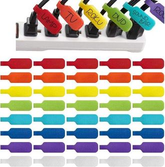 OEM Dailygoods - Etiquetas Para Cables (40 Unidades) - Reutilizables - Impermeables - Nylon - Identificaci&oacute;n - Organizaci&oacute;n - 8 Colores - Etiquetas