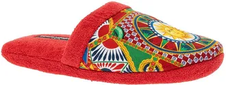 Dolce & Gabbana Unisex Slippers Sicilian Cart Print Red Cotton Flat Shoes