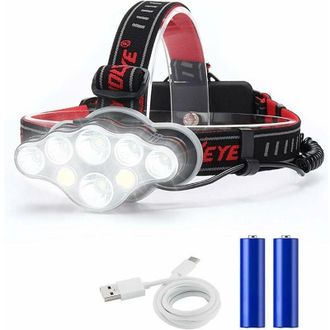 OEM Linterna Frontal Recargable, Super Lumen 18000, 8 Modos De Iluminaci&oacute;n Led, Potente Linterna Frontal Manos Libres Para Acampar, Pescar, Andar En Bicic